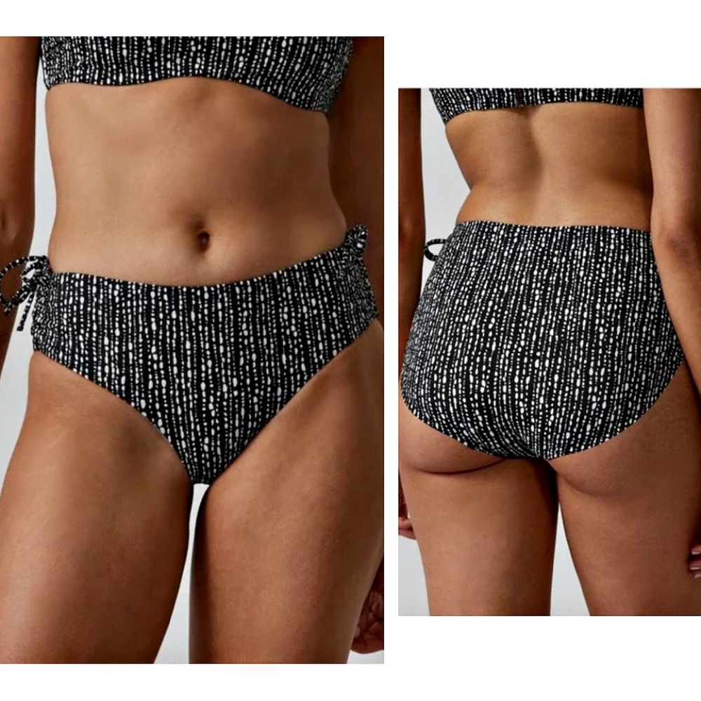 NWT ATHLETA Cinch Full Bikini Bottom, Rice Pearls Black